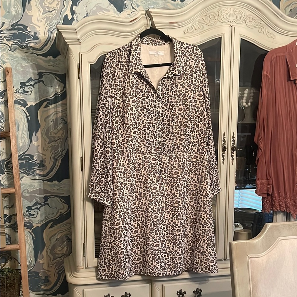 LOFT by Ann Taylor women’s Leopard Print Shirt Dress 18